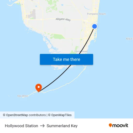 Hollywood Station to Summerland Key map