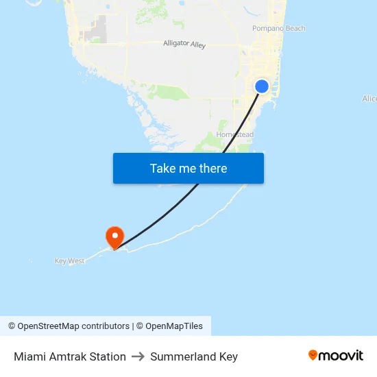 Miami Amtrak Station to Summerland Key map