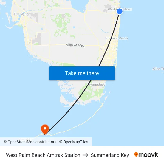 West Palm Beach Amtrak Station to Summerland Key map