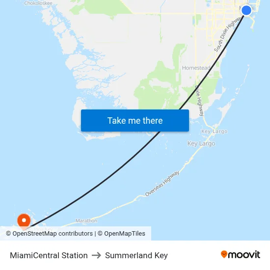 MiamiCentral Station to Summerland Key map
