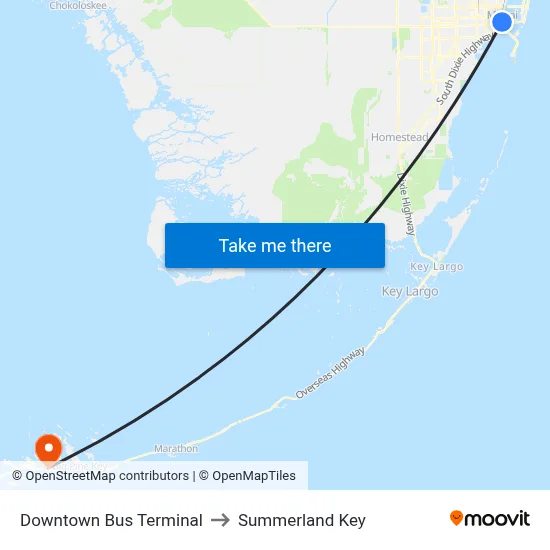 Downtown Bus Terminal to Summerland Key map