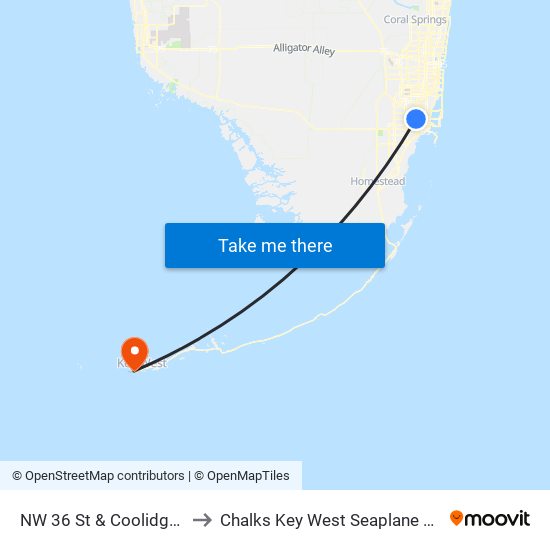 NW 36 St & Coolidge Dr to Chalks Key West Seaplane Base map