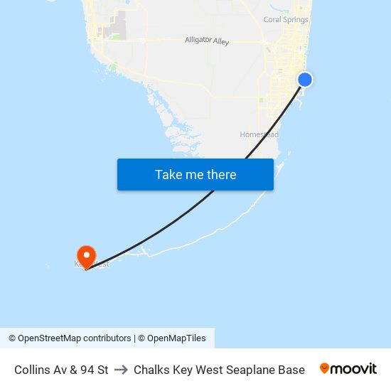 Collins Av & 94 St to Chalks Key West Seaplane Base map