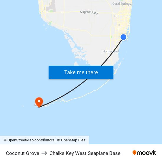 Coconut Grove to Chalks Key West Seaplane Base map