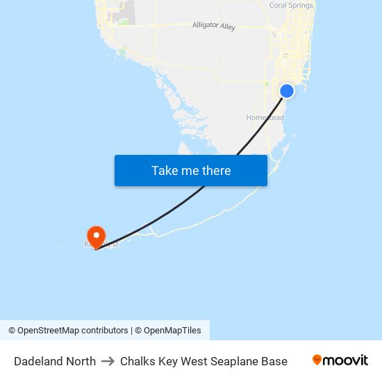 Dadeland North to Chalks Key West Seaplane Base map