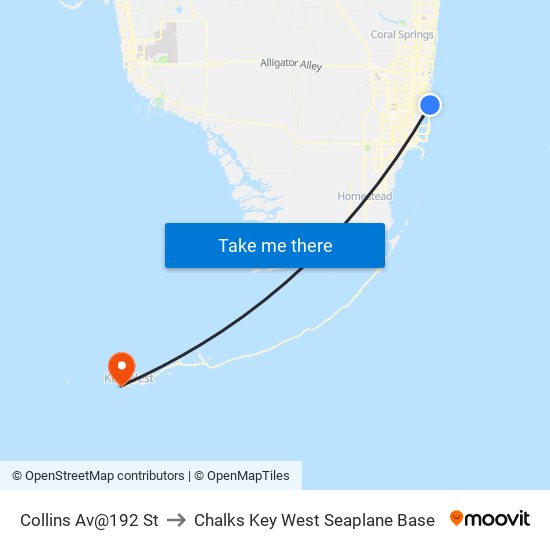 Collins Av@192 St to Chalks Key West Seaplane Base map