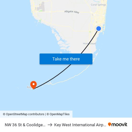 NW 36 St & Coolidge Dr to Key West International Airport map