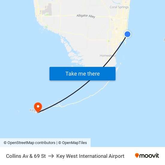 Collins Av & 69 St to Key West International Airport map