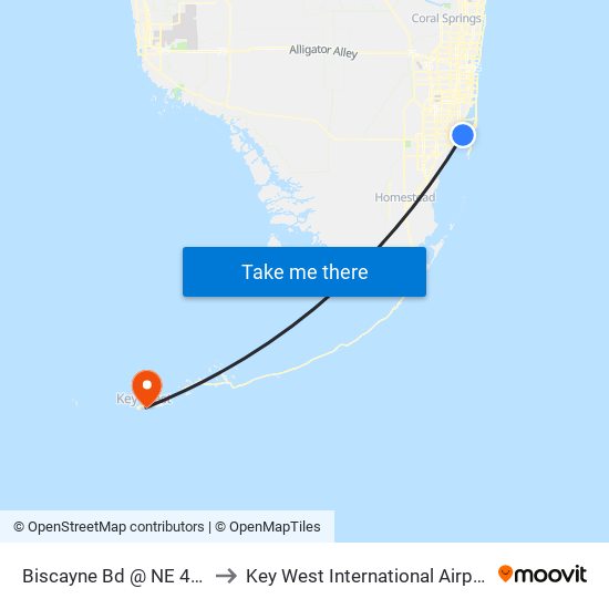 Biscayne Bd @ NE 4 St to Key West International Airport map