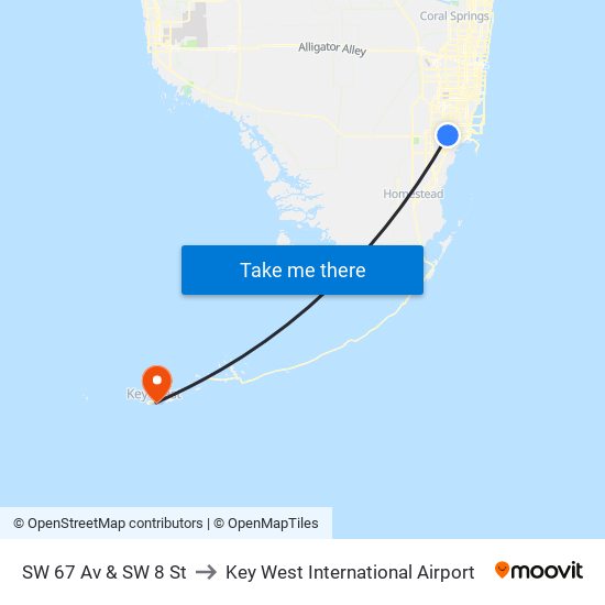 SW 67 Av & SW 8 St to Key West International Airport map