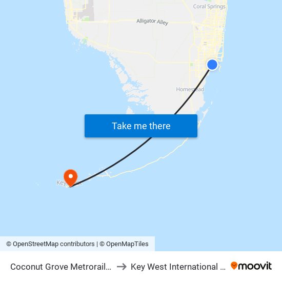 Coconut Grove Metrorail Station to Key West International Airport map