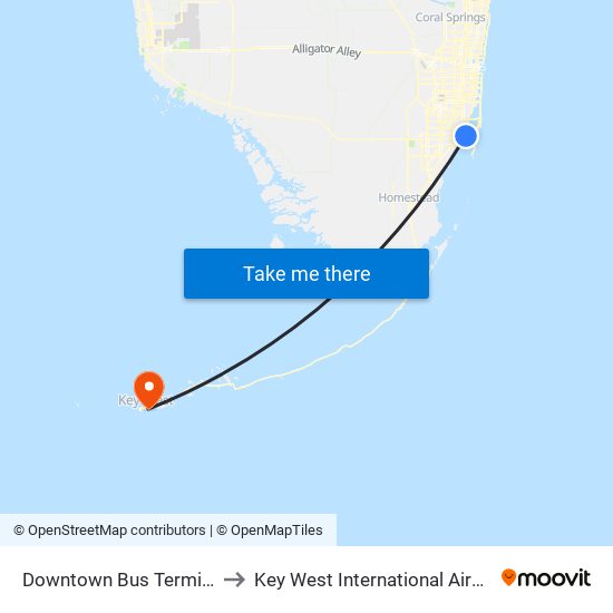 Downtown Bus Terminal to Key West International Airport map