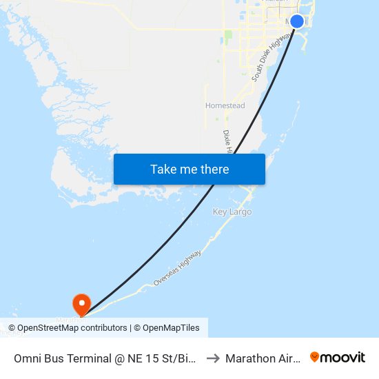 Omni Bus Terminal @ NE 15 St/Biscayne to Marathon Airport map