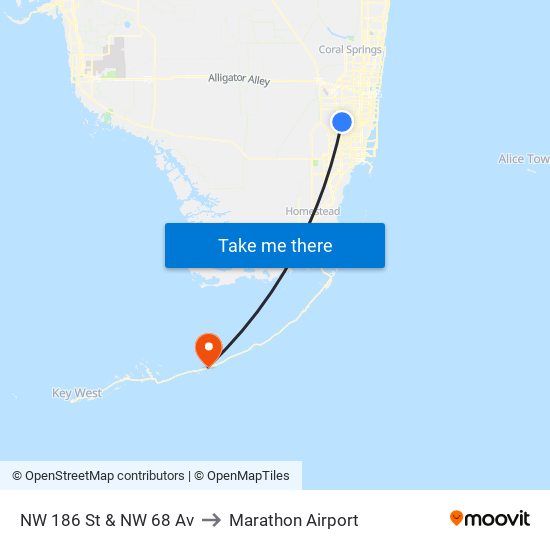 NW 186 St & NW 68 Av to Marathon Airport map