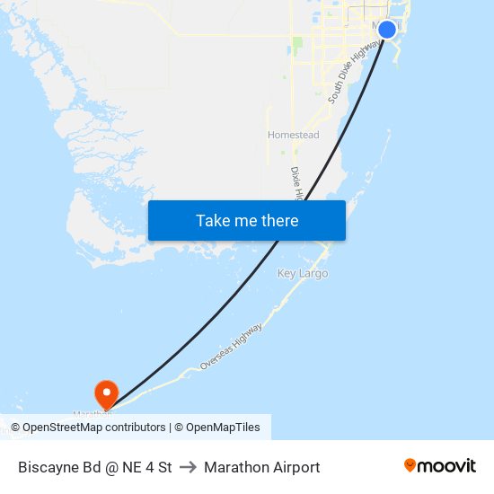 Biscayne Bd @ NE 4 St to Marathon Airport map