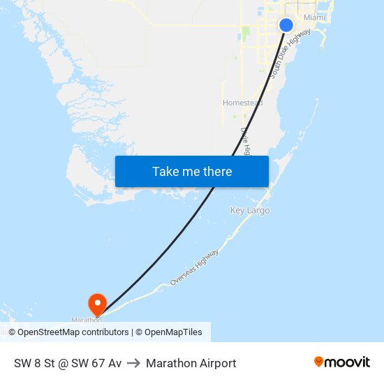 SW 8 St @ SW 67 Av to Marathon Airport map