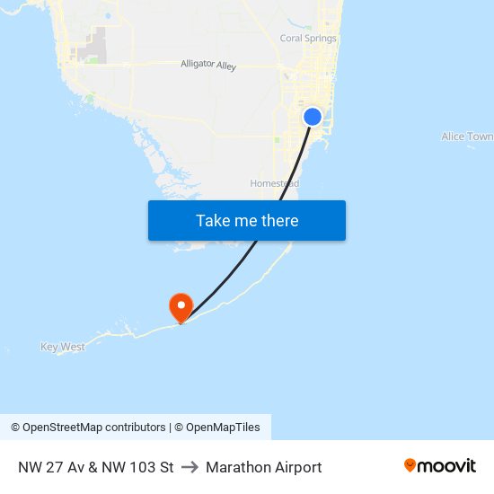 NW 27 Av & NW 103 St to Marathon Airport map