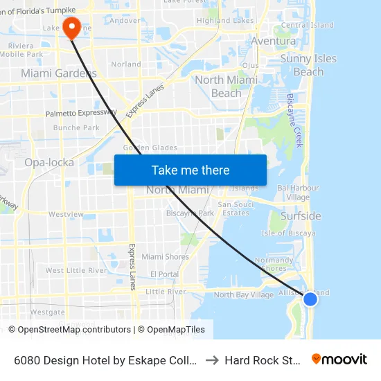 6080 Design Hotel by Eskape Collection, Miami Beach to Hard Rock Stadium-NW map