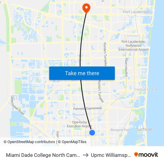 Miami Dade College North Campus to Upmc Williamsport map