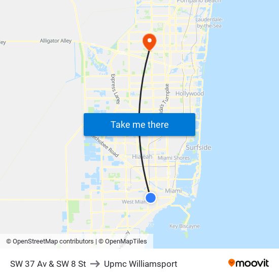 SW 37 Av & SW 8 St to Upmc Williamsport map