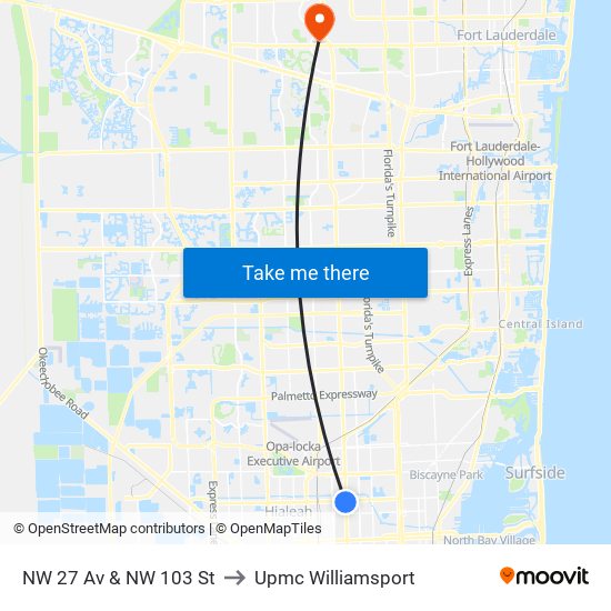 NW 27 Av & NW 103 St to Upmc Williamsport map