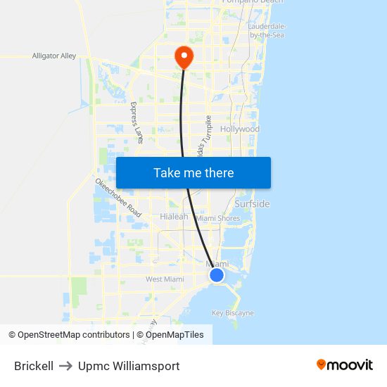 Brickell to Upmc Williamsport map