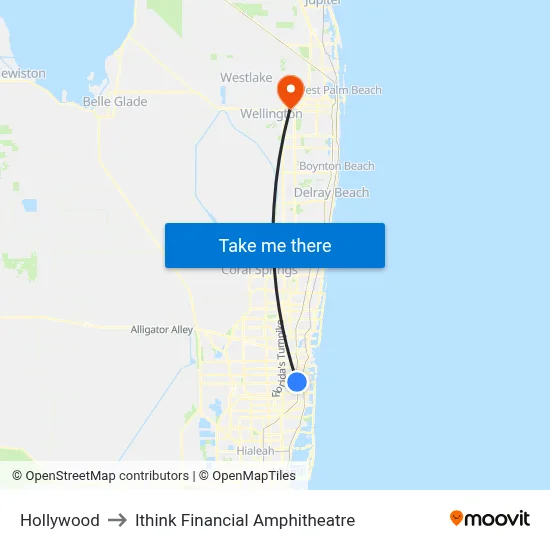 Hollywood to Ithink Financial Amphitheatre map