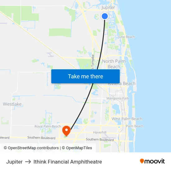 Jupiter to Ithink Financial Amphitheatre map