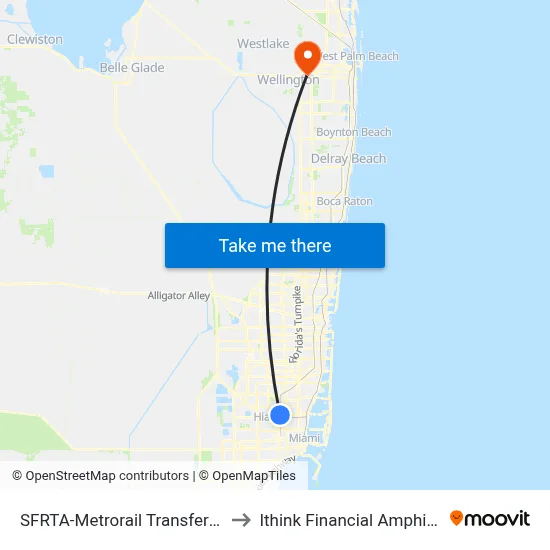 SFRTA-Metrorail Transfer Station to Ithink Financial Amphitheatre map