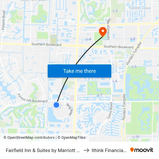 Fairfield Inn & Suites by Marriott Wellington-West Palm Beach to Ithink Financial Amphitheatre map