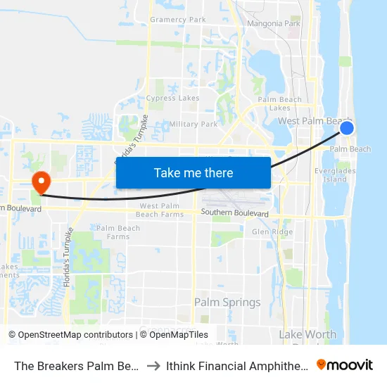 The Breakers Palm Beach to Ithink Financial Amphitheatre map