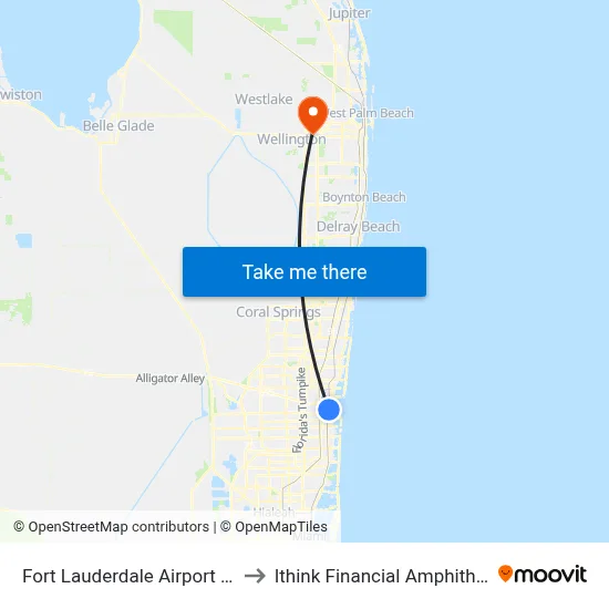 Fort Lauderdale Airport (FLL) to Ithink Financial Amphitheatre map