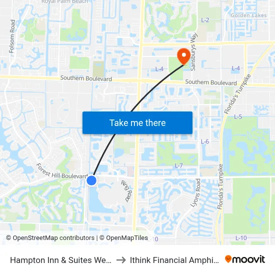 Hampton Inn & Suites Wellington to Ithink Financial Amphitheatre map