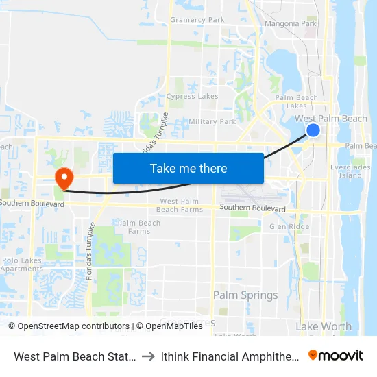 West Palm Beach Station to Ithink Financial Amphitheatre map
