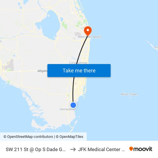 SW 211 St @ Op S Dade Govt Ctr to JFK Medical Center North map