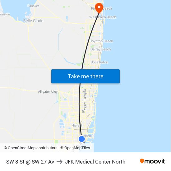 SW 8 St @ SW 27 Av to JFK Medical Center North map