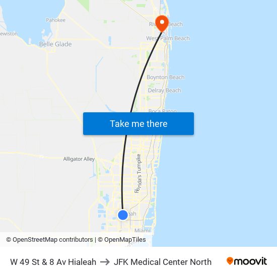 W 49 St & 8 Av Hialeah to JFK Medical Center North map