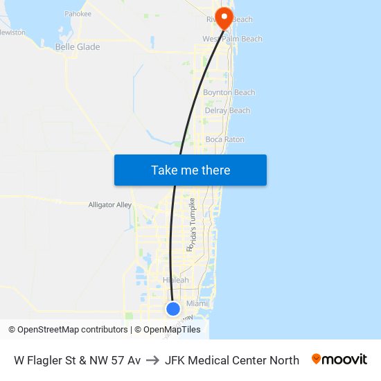 W Flagler St & NW 57 Av to JFK Medical Center North map