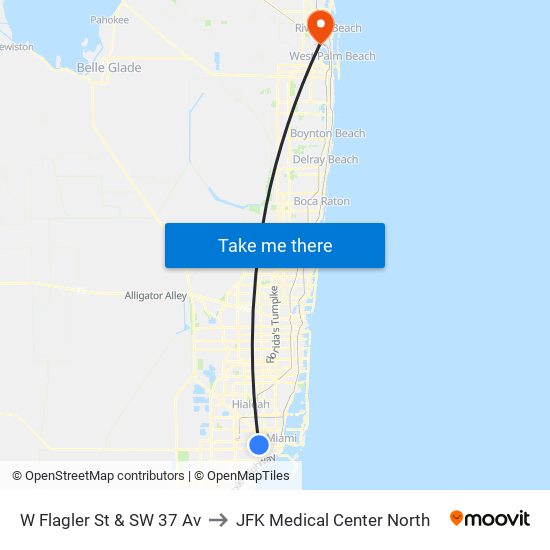 W Flagler St & SW 37 Av to JFK Medical Center North map