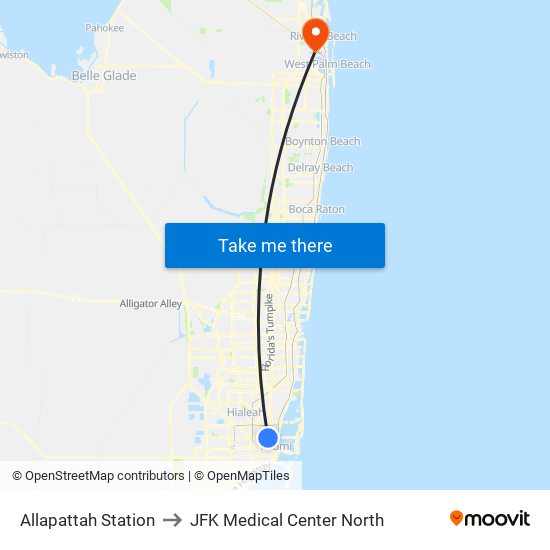 Allapattah Station to JFK Medical Center North map