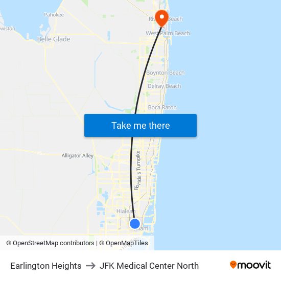 Earlington Heights to JFK Medical Center North map