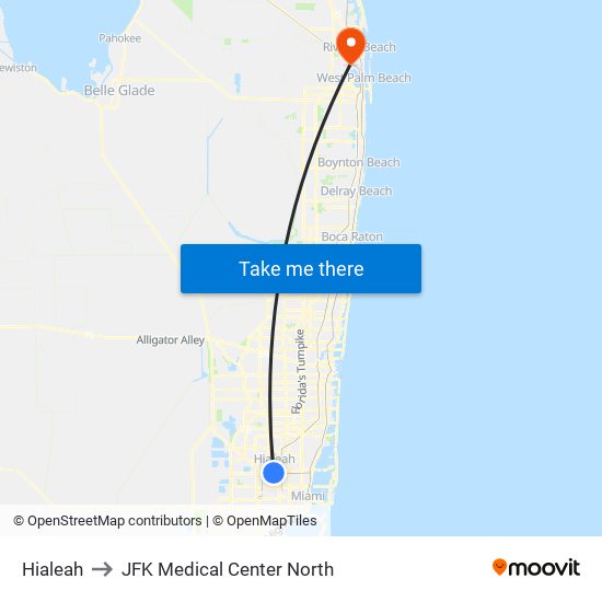 Hialeah to JFK Medical Center North map