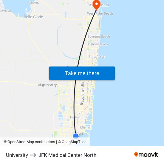 University to JFK Medical Center North map