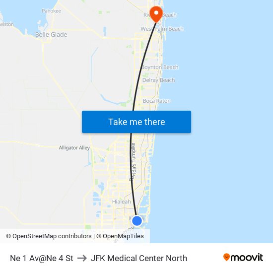 Ne 1 Av@Ne 4 St to JFK Medical Center North map