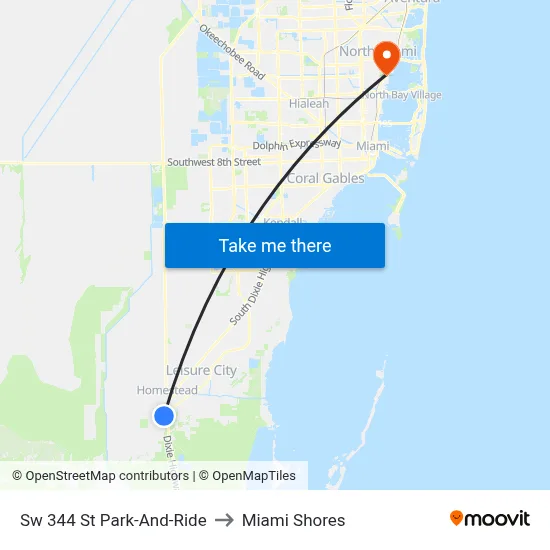 Sw 344 St Park-And-Ride to Miami Shores map