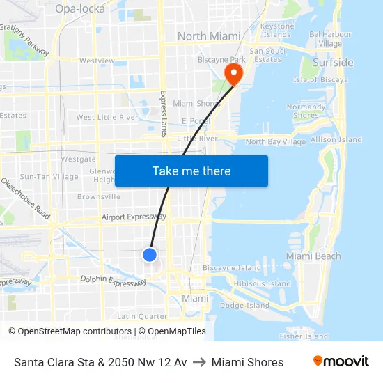 Santa Clara Sta & 2050 Nw 12 Av to Miami Shores map