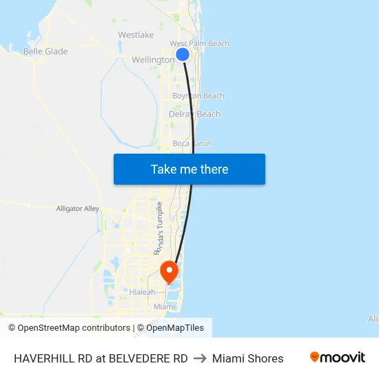 HAVERHILL RD at  BELVEDERE RD to Miami Shores map