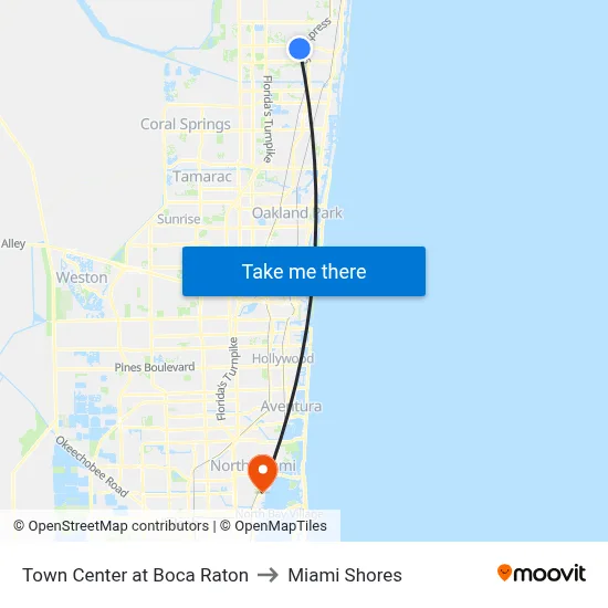 Town Center at Boca Raton to Miami Shores map