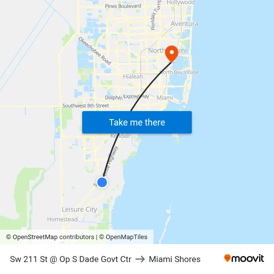 Sw 211 St @ Op S Dade Govt Ctr to Miami Shores map
