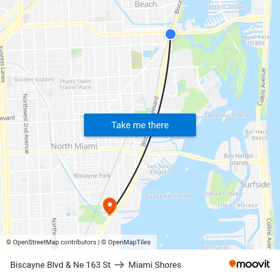 Biscayne Blvd & Ne 163 St to Miami Shores map